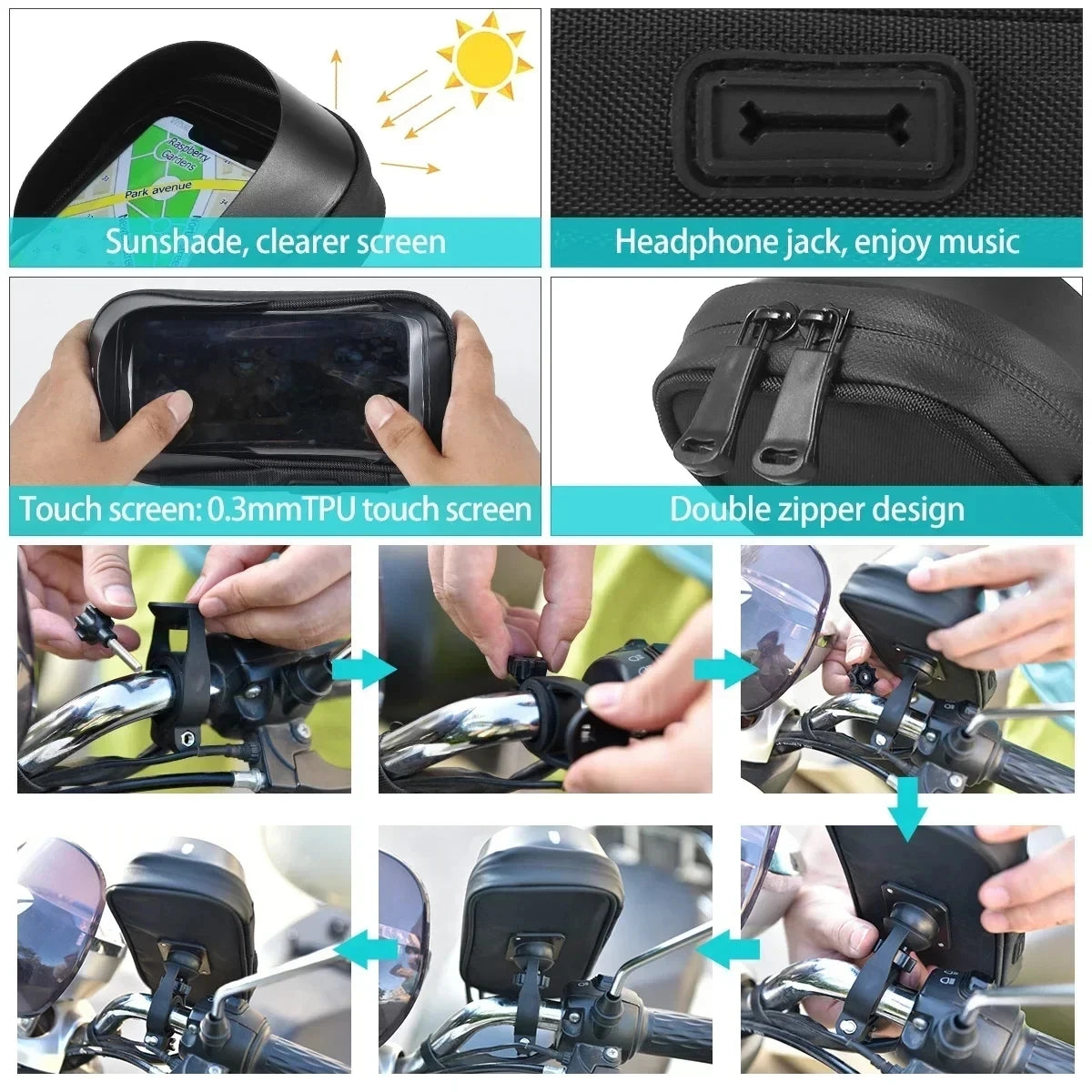 Waterproof Motorcycle Phone Holder – Secure & Touch Sensitive